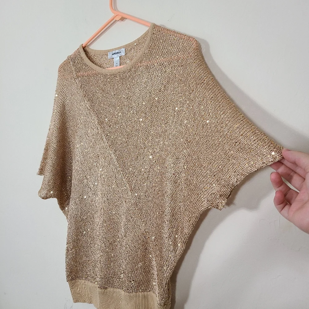 Dressbarn Gold Sequin Knit‎ Batwing Sleeve Blouse Womens Size Medium